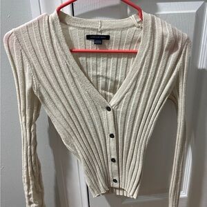 American Eagle Outfitters Cream Ribbed Cardigan Sweater